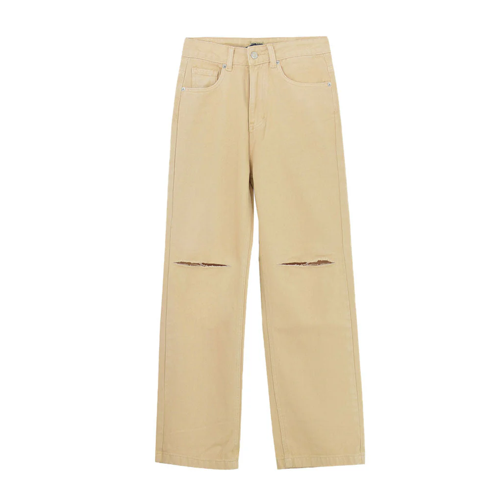 90s Cut Out High Waist Straight Leg Jeans - Khaki - Image 4