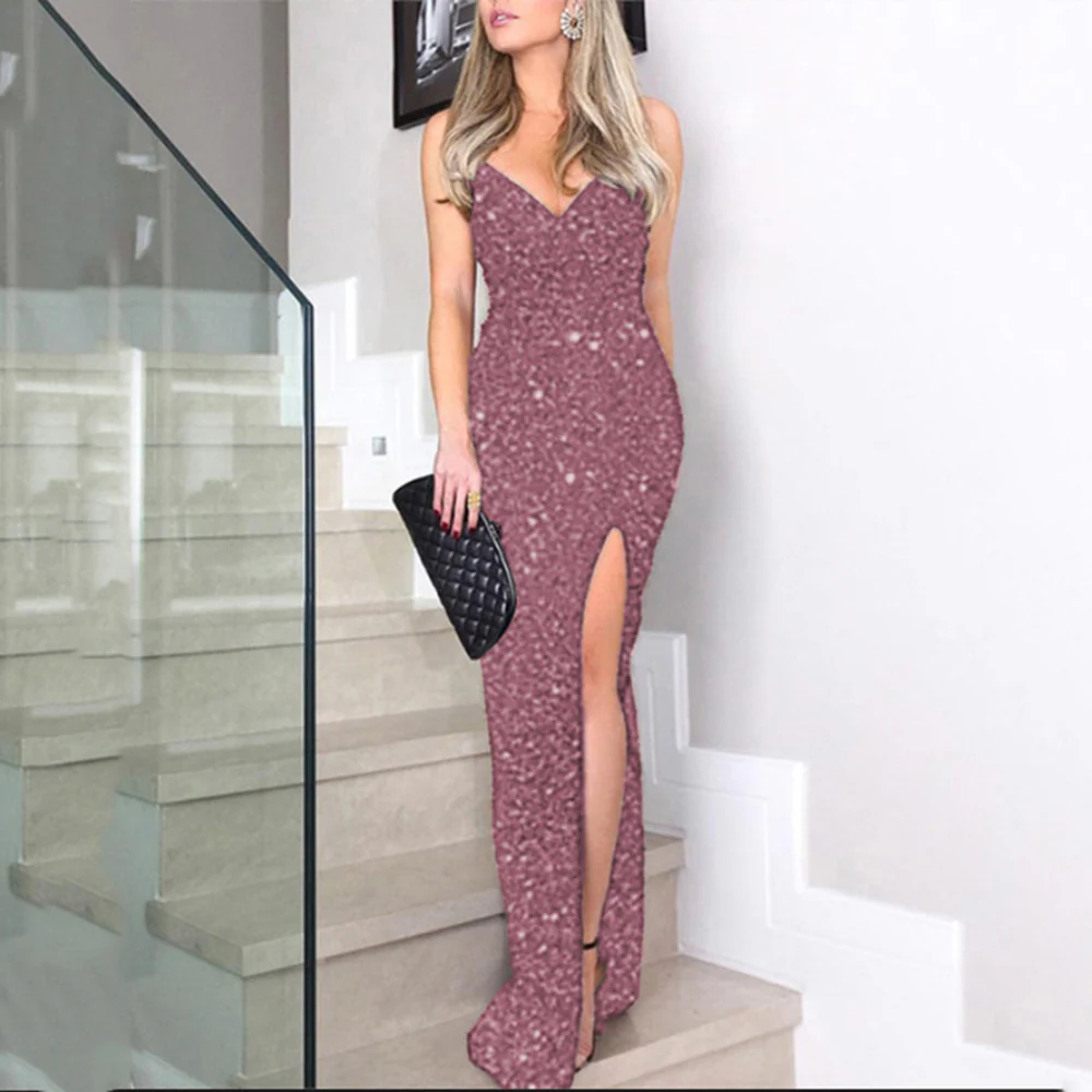 A Halter Sequined Slit Dress - Image 4