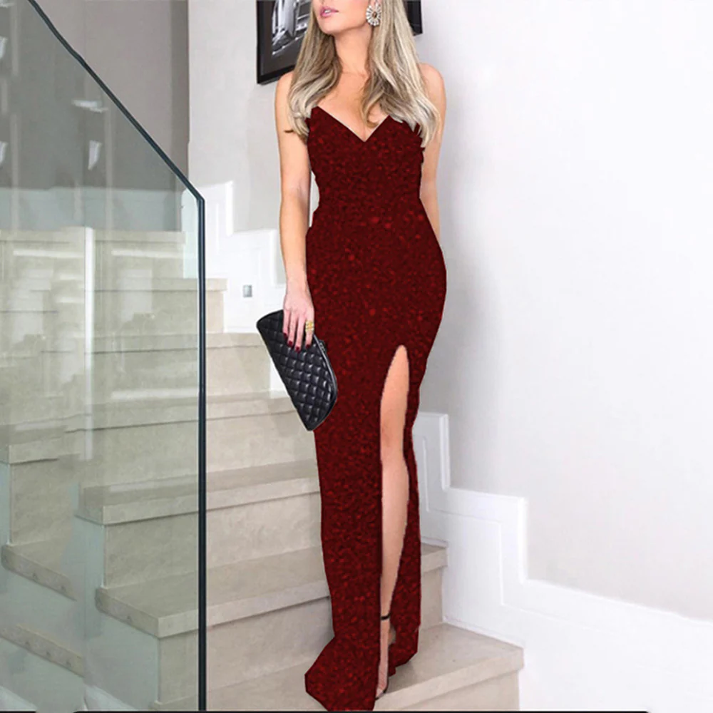 A Halter Sequined Slit Dress - Image 5