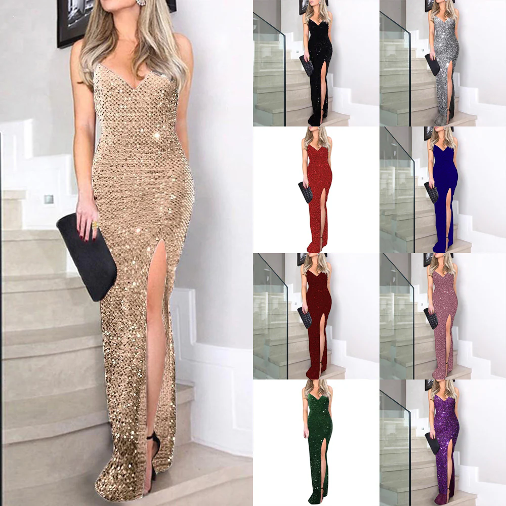 A Halter Sequined Slit Dress - Image 9