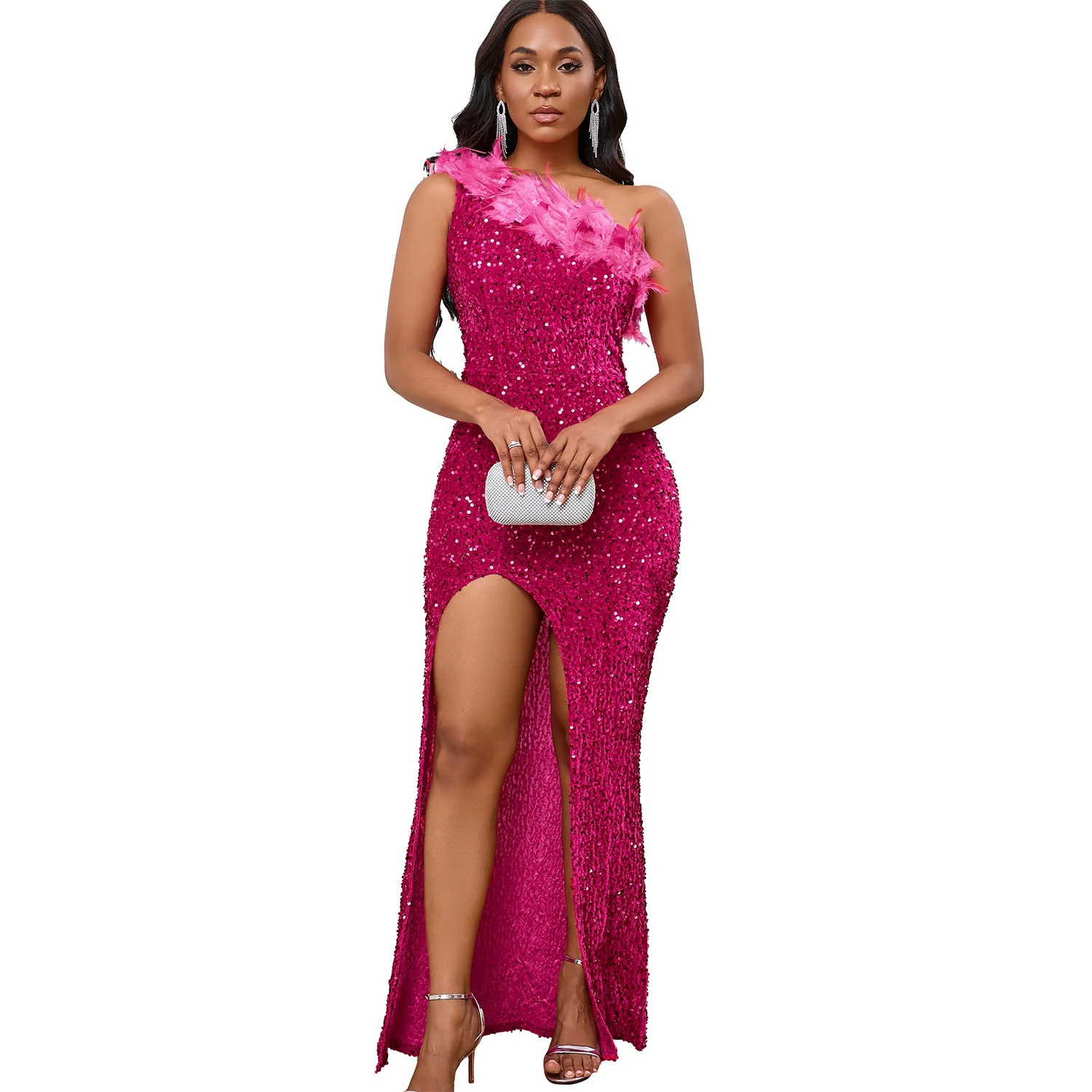 A Side-Neck Slit Sequin Dress - Image 11