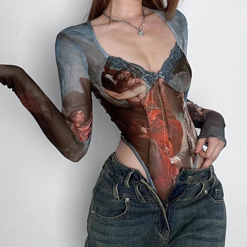 Affection Renewed Vintage Bustier Mesh Bodysuit - Image 3