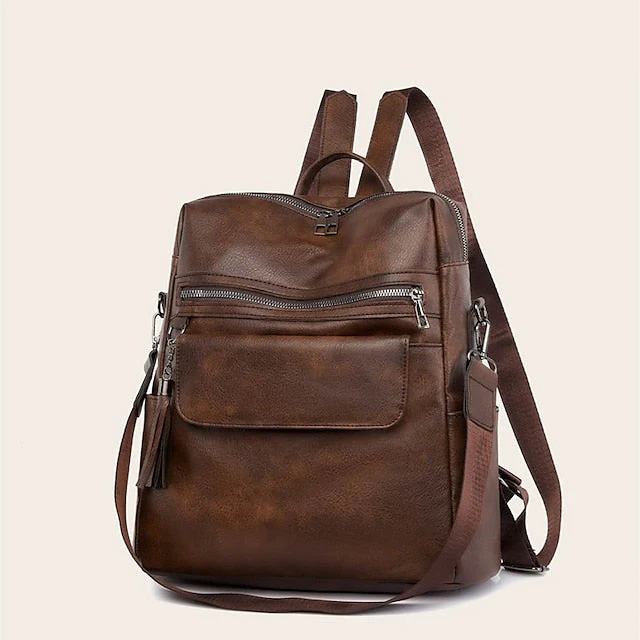 and Vintage Backpack Leather Tassel Purse with Faux - Image 5