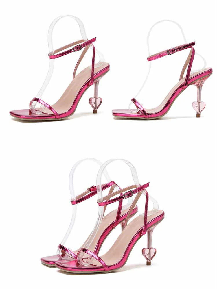 Ankle Wrap Heart Deco Stiletto Heels - Image 15