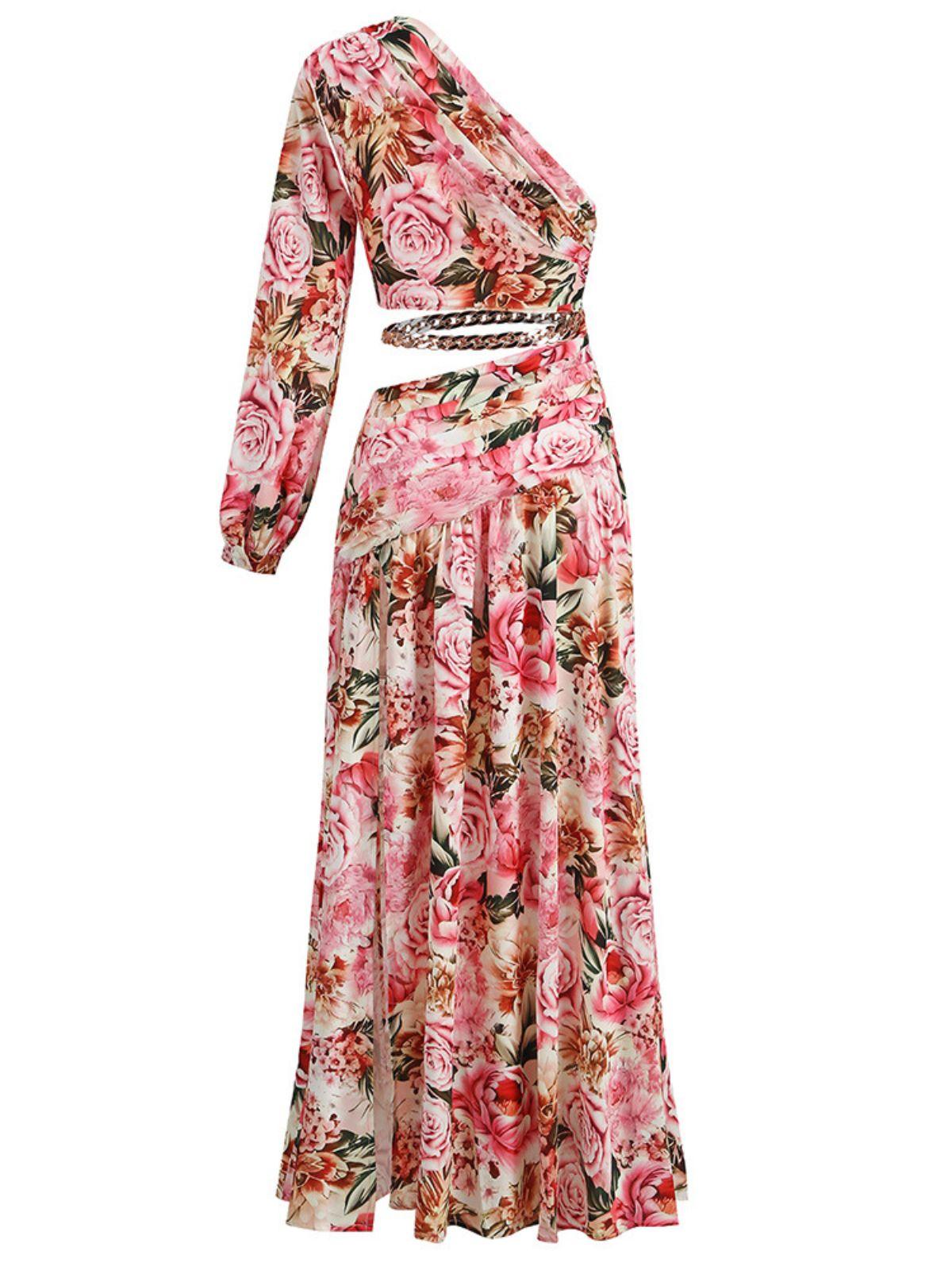 Annabella One Shoulder Floral Cutout Maxi Dress In Pink - Image 8