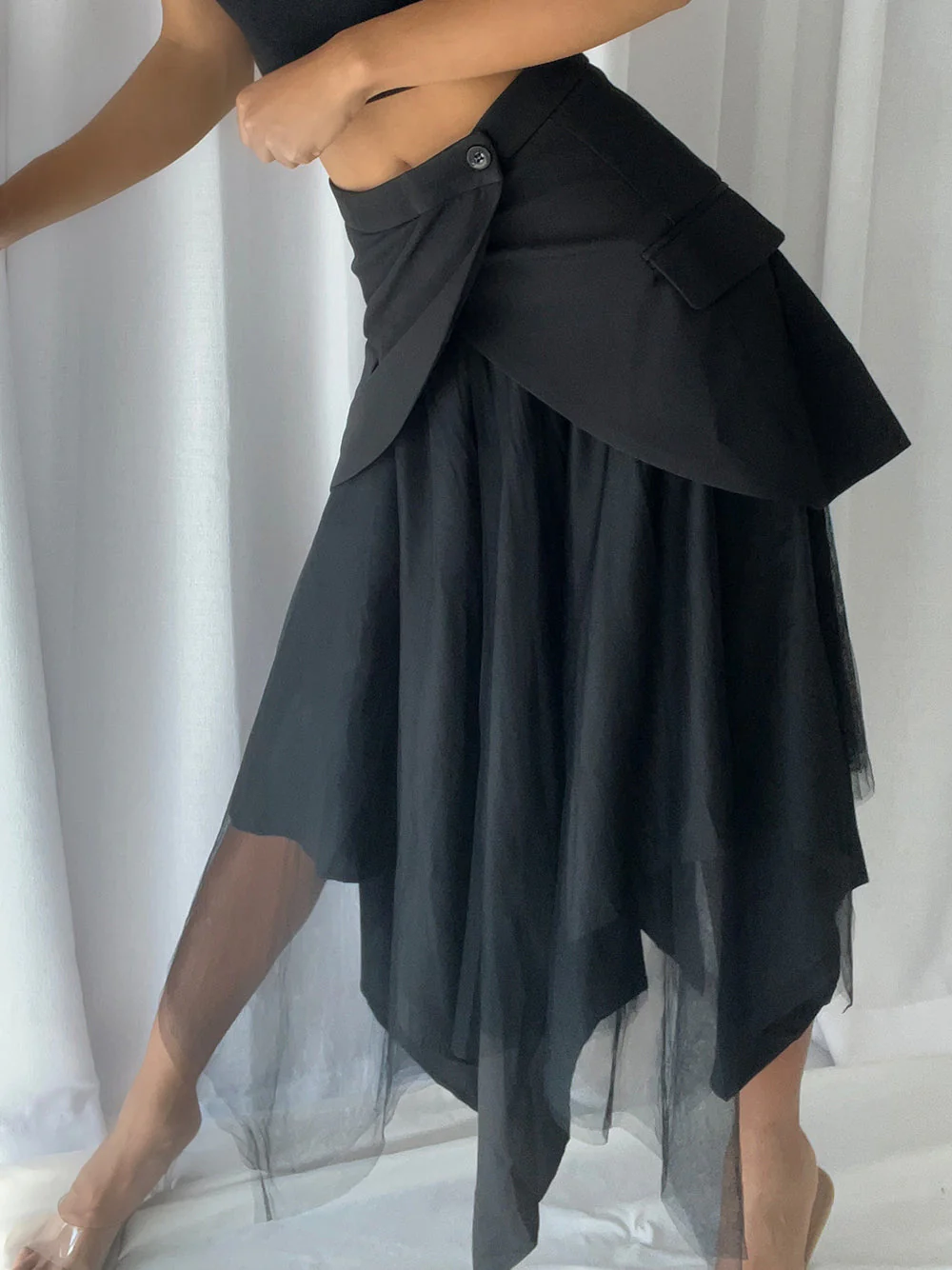 Asymmetrical Patchwork Mesh Skirt - Image 5