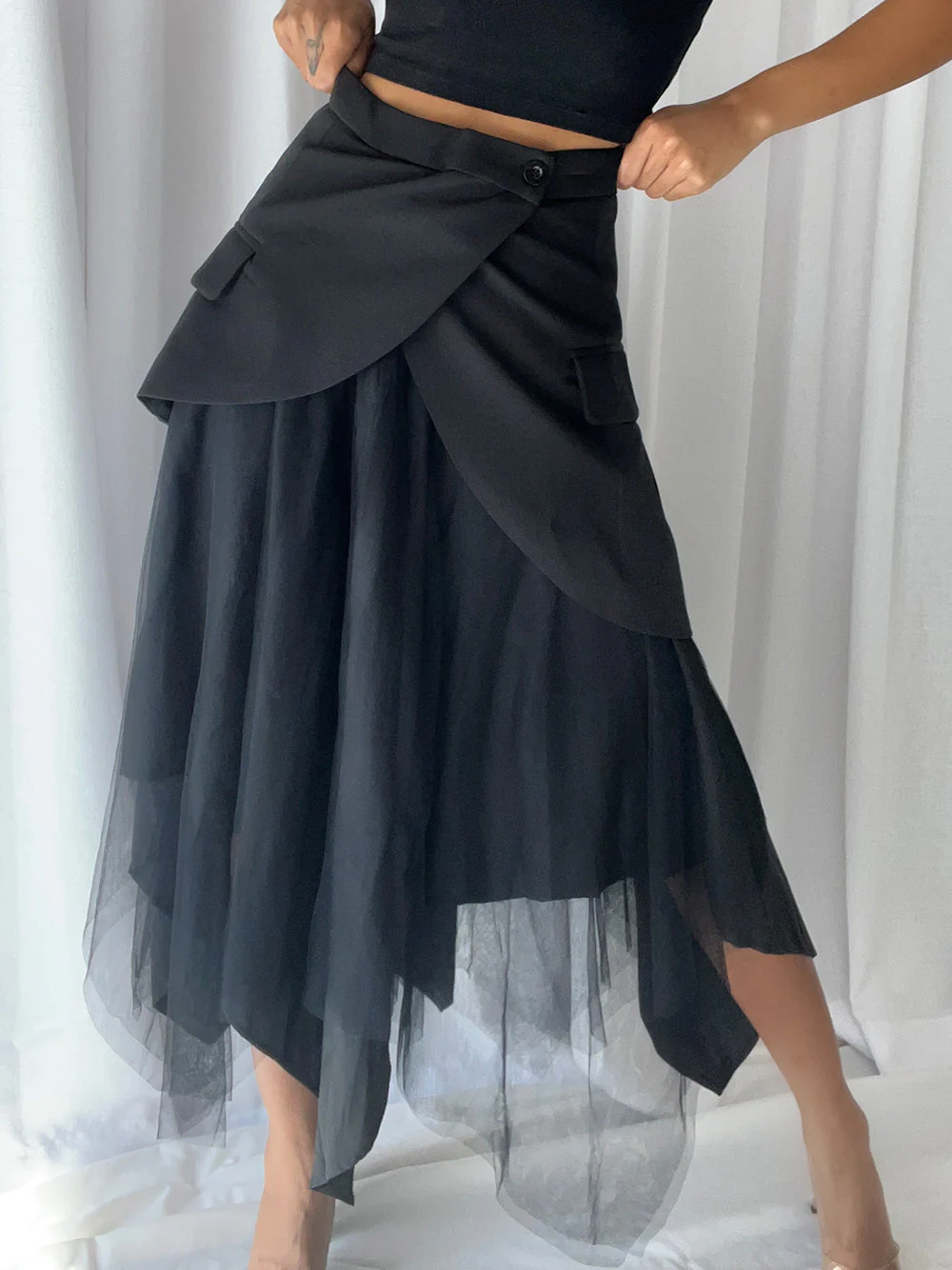 Asymmetrical Patchwork Mesh Skirt - Image 6