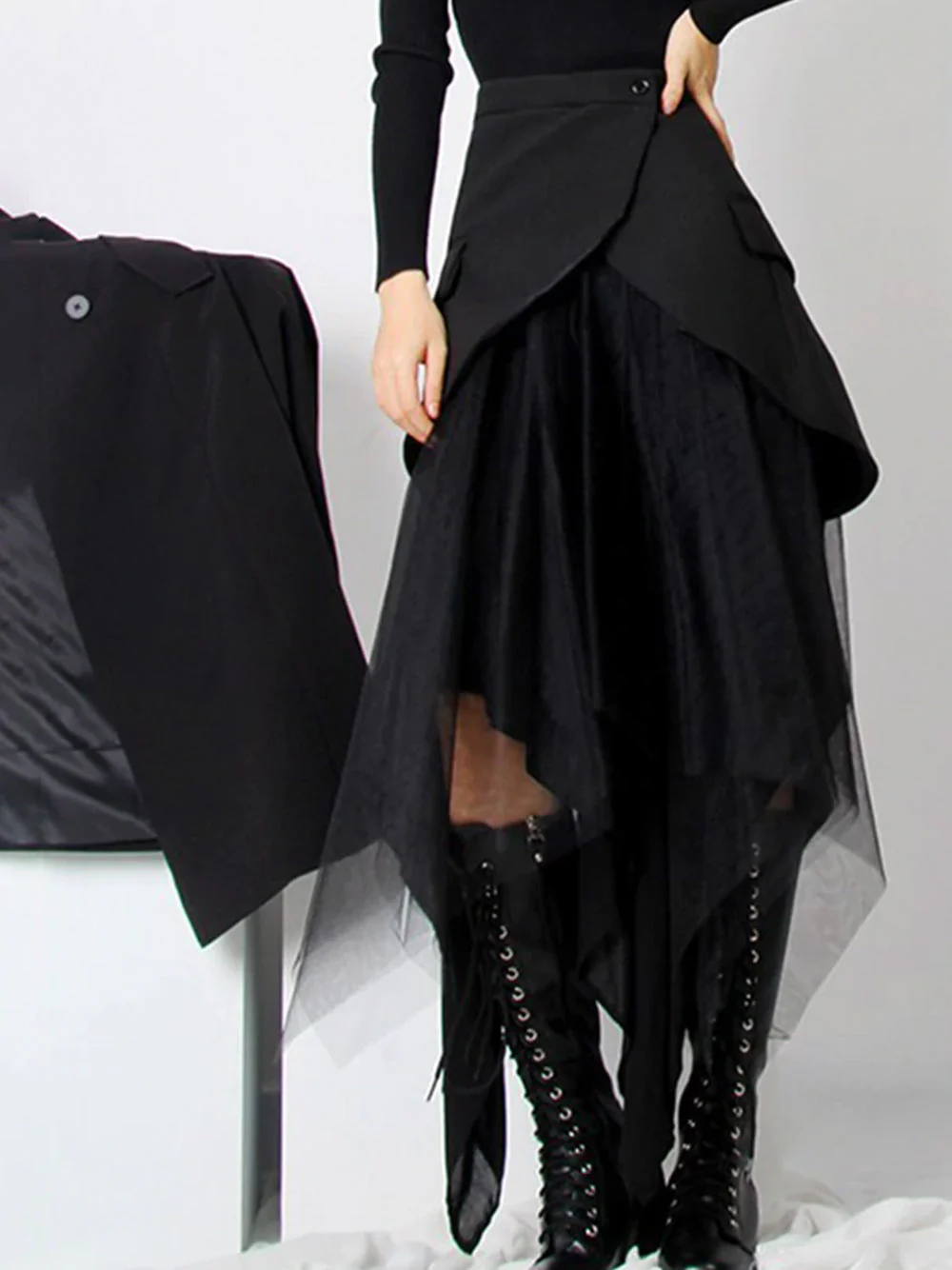 Asymmetrical Patchwork Mesh Skirt - Image 8