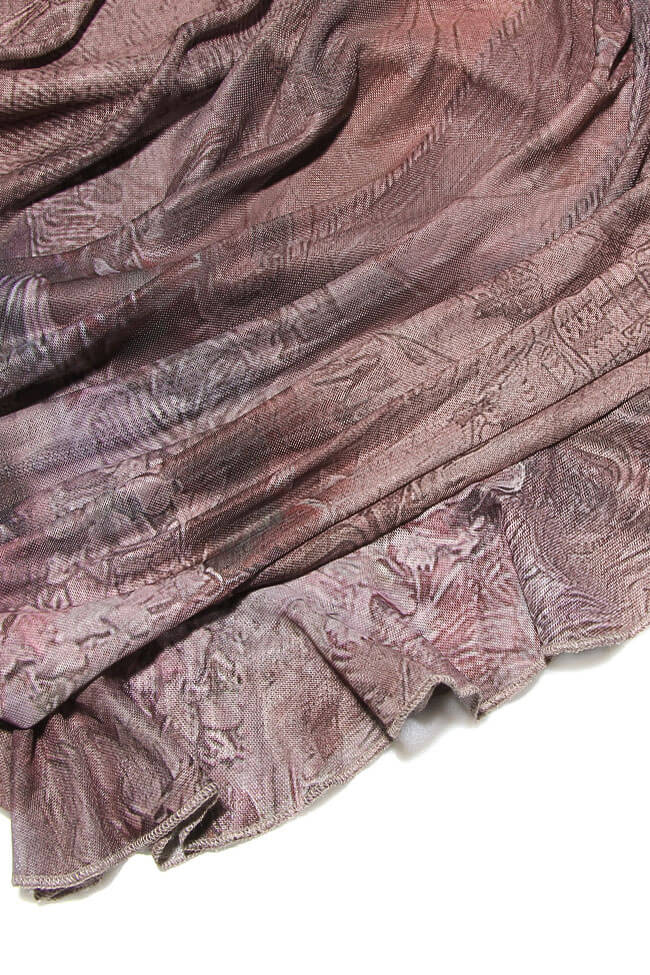 Asymmetrical Ruffle Floral Printed Ruched Mesh Mini Two Piece Dress - Brown - Image 4