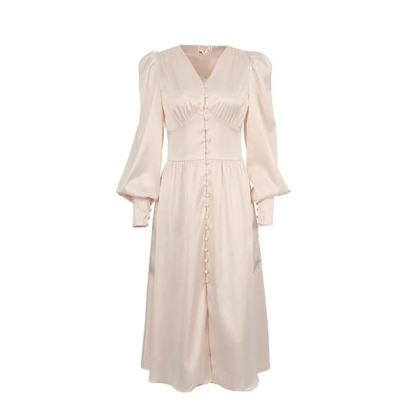 Athenian Lantern Sleeve Satin Midi Dress - Image 8