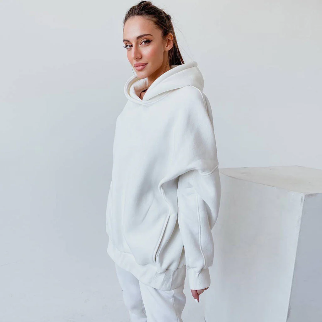 Long Sleeve Hoodie Matching Set - White - Image 2