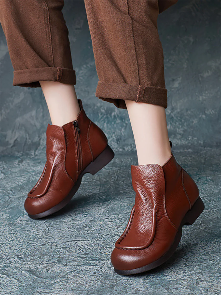 Autumn Soft Leather Zipper Low Heel Ankle Boots - Image 2