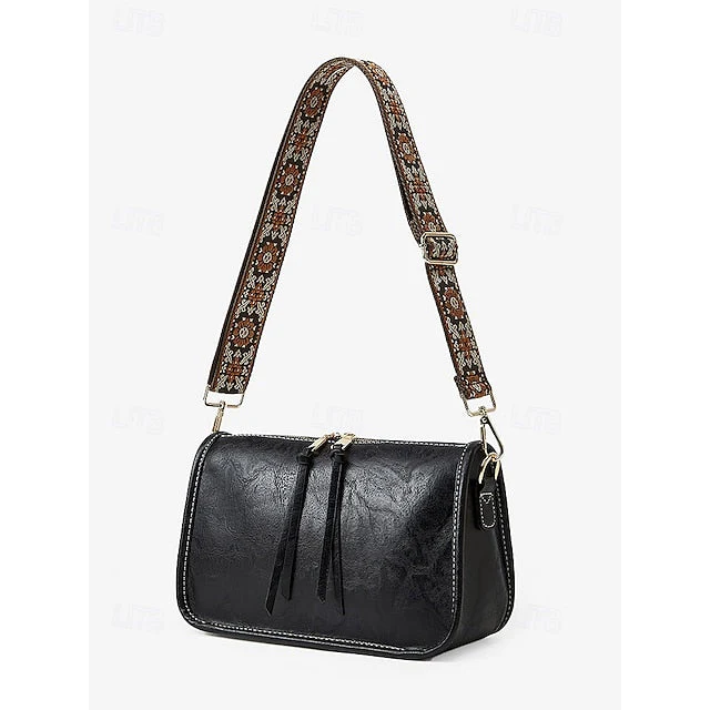 Bag Adjustable Leather Brown Faux Shoulder with - Image 11