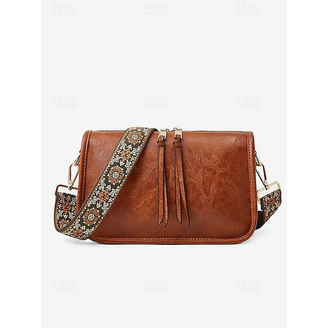 Bag Adjustable Leather Brown Faux Shoulder with - Image 4