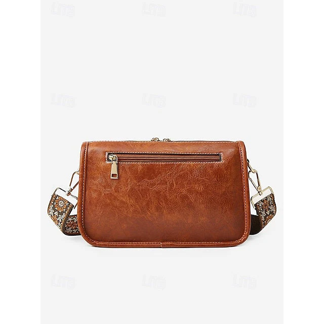 Bag Adjustable Leather Brown Faux Shoulder with - Image 5