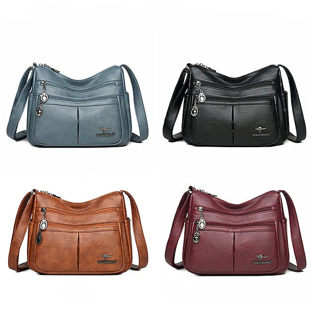 Bag Faux Crossbody Leather - Shoulder Multi-Pocket - Image 9