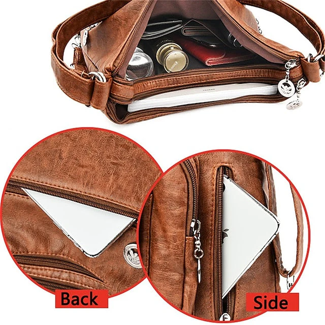 Bag - Leather Faux Hobo Vintage-Brown - Image 4