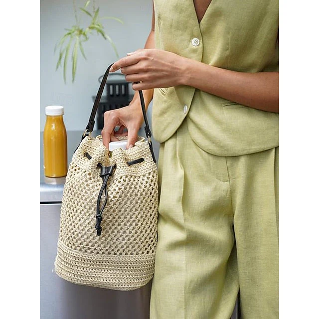 Bag - with Tote Summer Woven Drawstring Stylish Bucket - Image 10