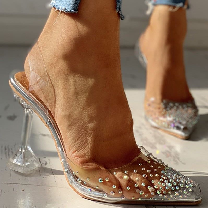Teaser Transparent Rhinestone Pointed Toe Heels - Image 2