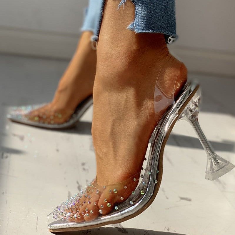 Teaser Transparent Rhinestone Pointed Toe Heels - Image 3