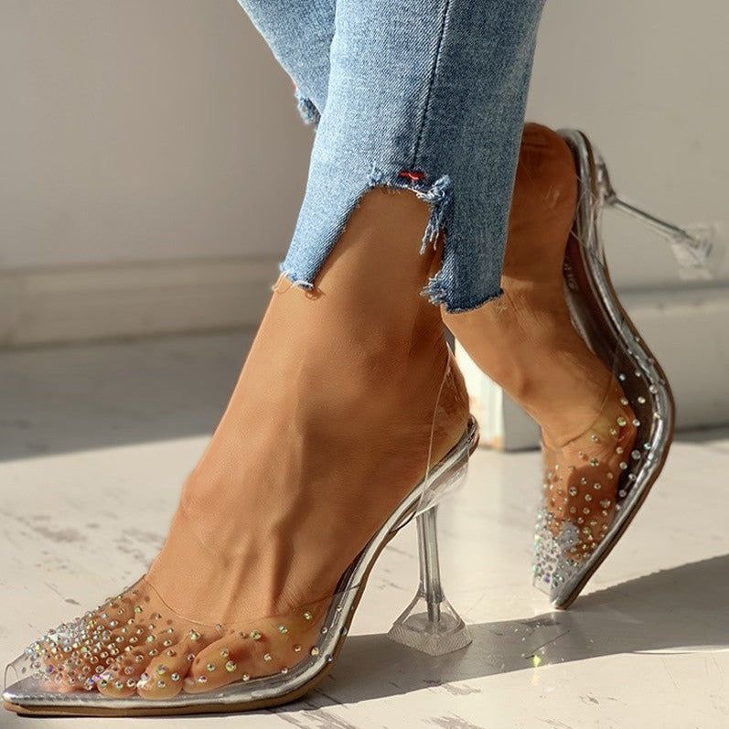 Teaser Transparent Rhinestone Pointed Toe Heels - Image 4