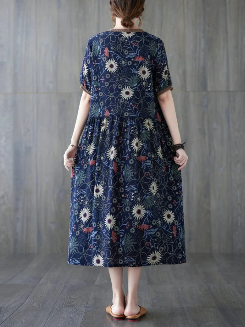 Beautiful summer floral cotton linen Smock slim dress Fit - Image 3