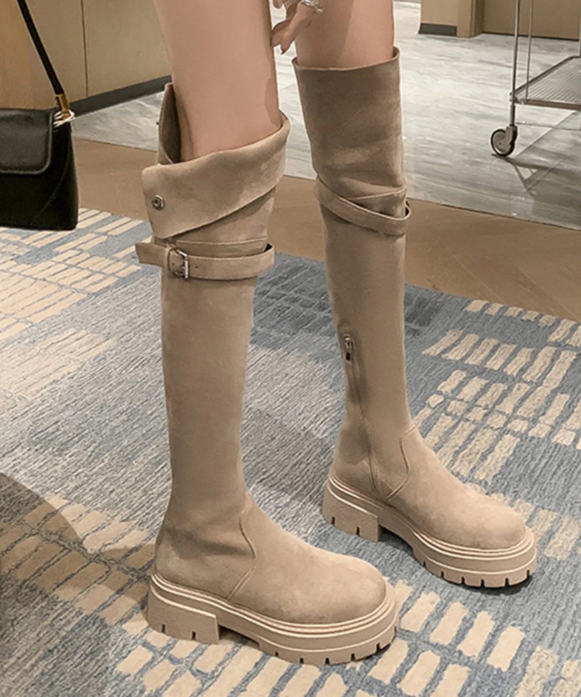 Beige Boots Platform Suede Fine Stylish Splicing - Image 4