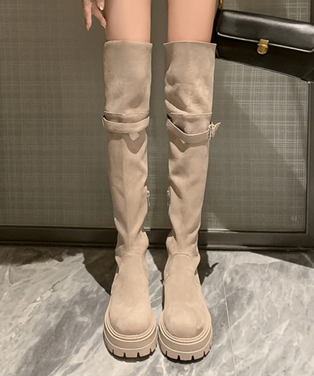 Beige Boots Platform Suede Fine Stylish Splicing - Image 5