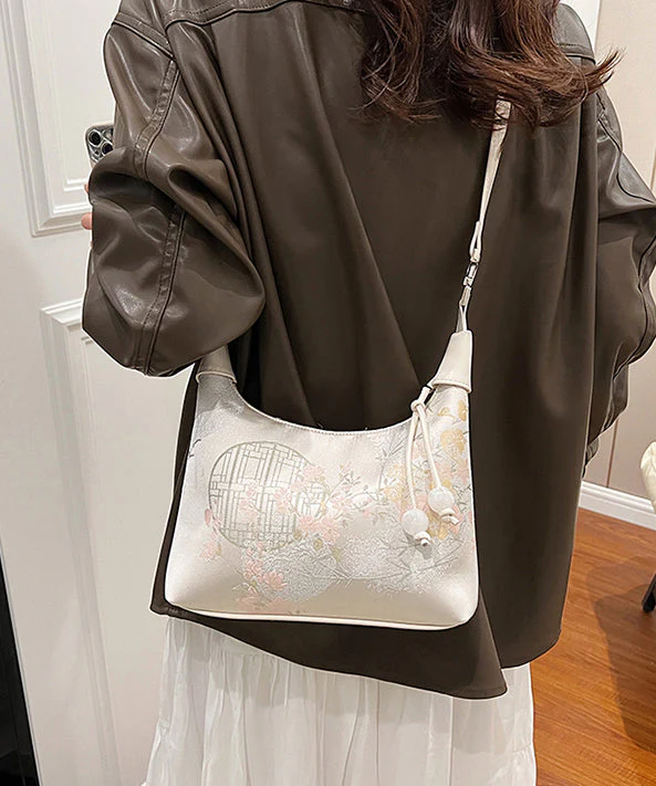 Beige Embroidered Crossbody Bag