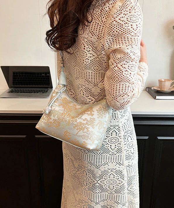 Beige Embroidered Crossbody Bag - Image 3