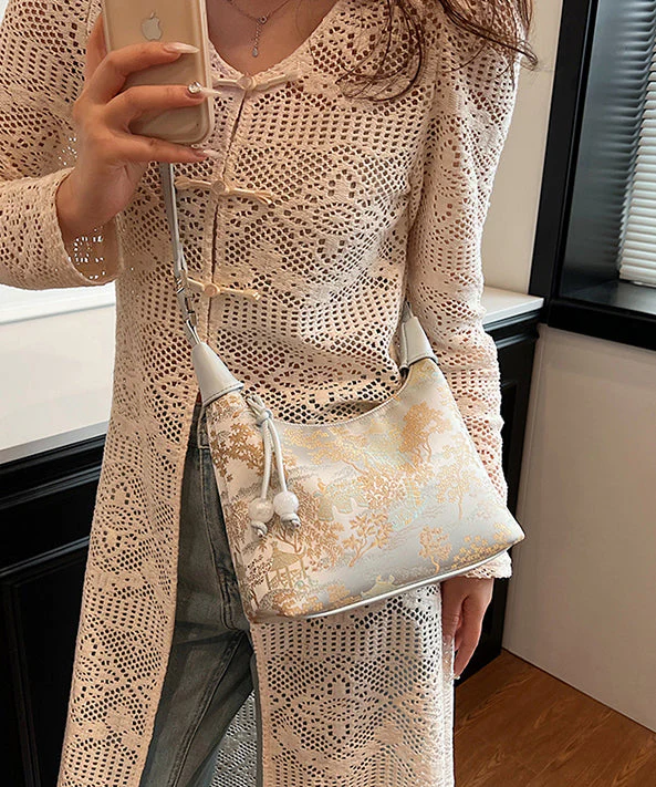 Beige Embroidered Crossbody Bag - Image 5