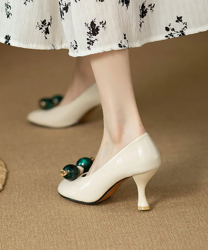 Beige Faux Leather Elegant Splicing High Heels - Image 5