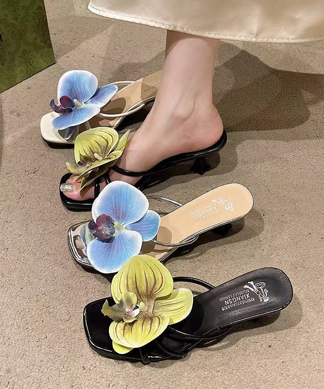 Beige Faux Leather Splicing Floral Slide Sandals - Image 4