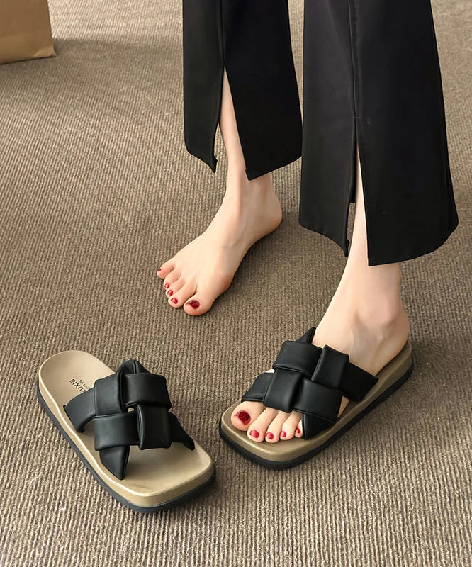 Beige French Platform Slide Sandals Peep Toe - Image 3