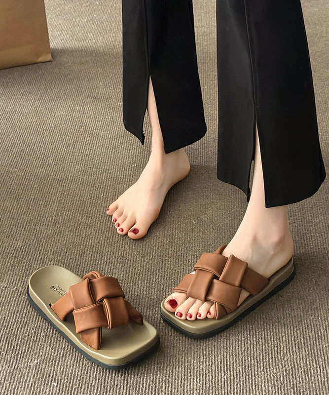 Beige French Platform Slide Sandals Peep Toe - Image 4