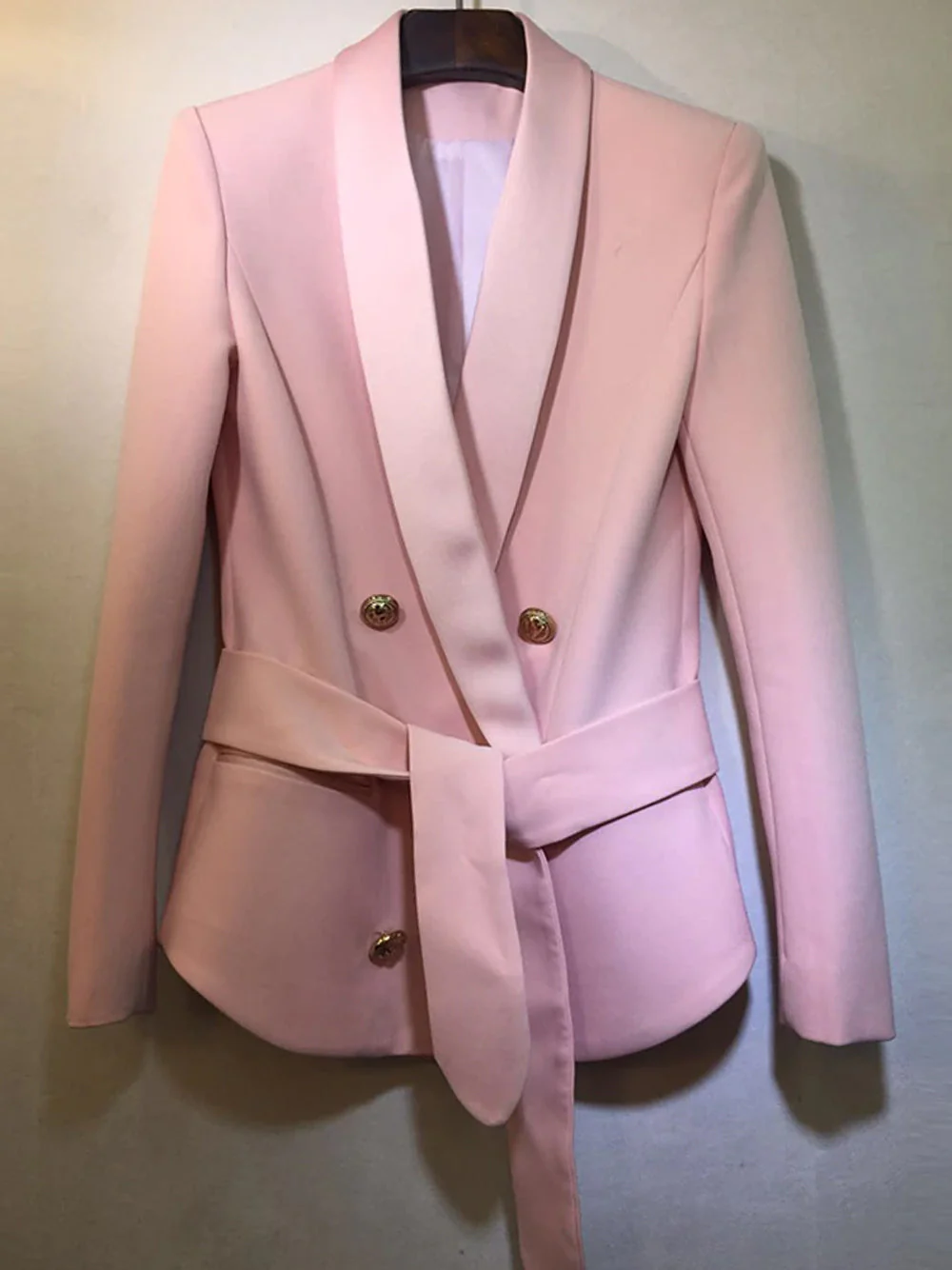 Belted Double-Breasted Crêpe Blazer in Pink - Image 9