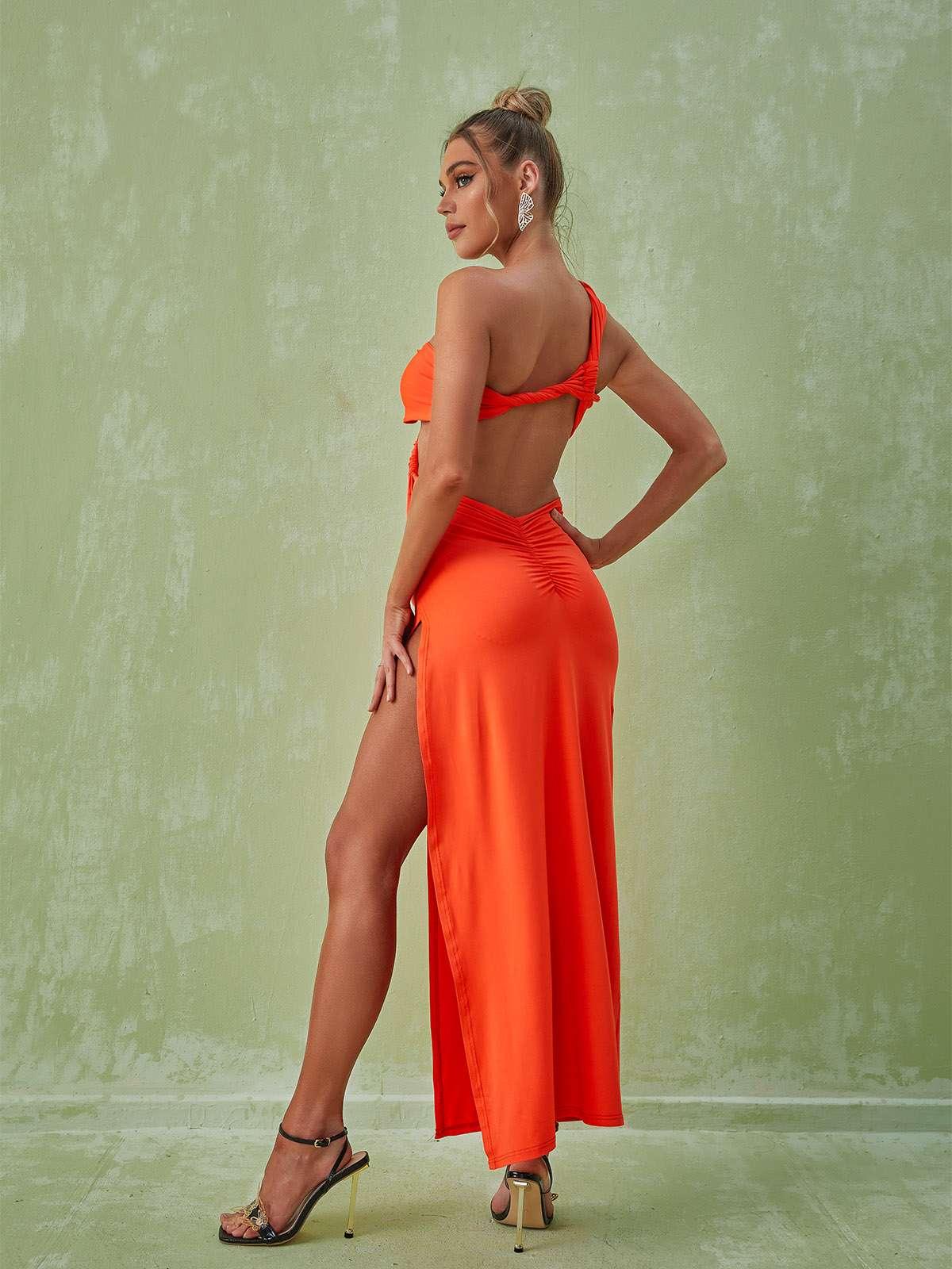 Berenice One Shoulder Cutout Maxi Dress In Orange - Image 5