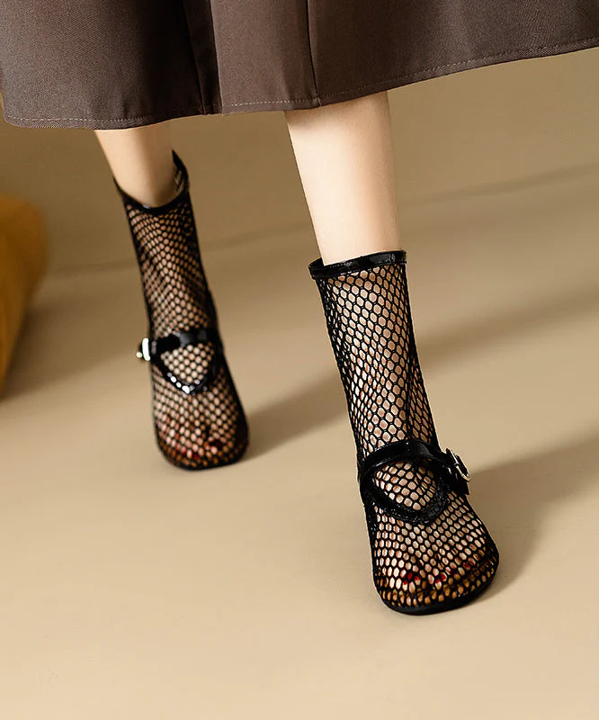Black Boots Hollow Out Breathable Mesh Casual Splicing - Image 4