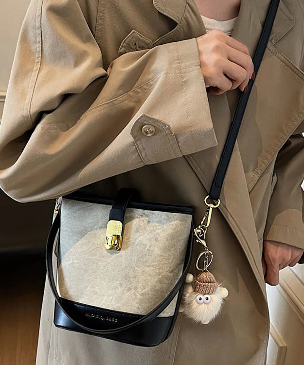 Black Bucket Bag White Faux Versatile Leather Fashion - Image 4