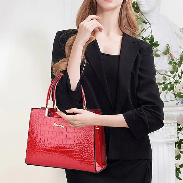 Black Crocodile Pattern Elegant Handbag Leather - Image 2