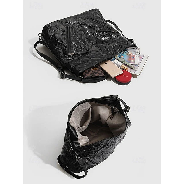 Black Hobo Leather Patent Crinkle Bag Sleek - Image 4
