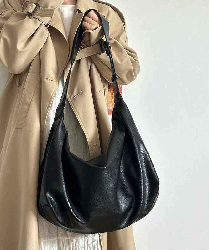 Black Large Capacity Faux Leather Satchel Handbag - Image 2
