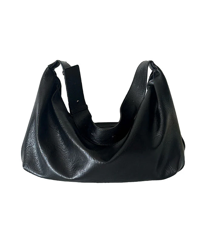 Black Large Capacity Faux Leather Satchel Handbag - Image 5