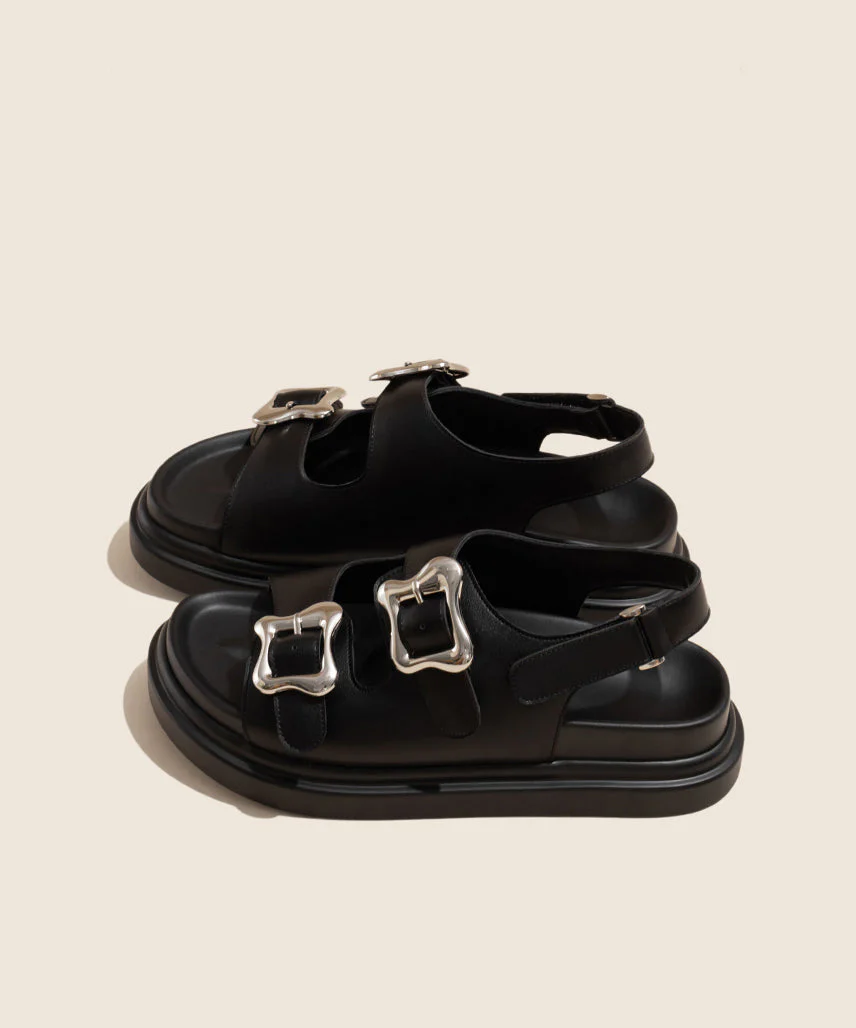 Black Slide Casual Platform Buckle Splicing Strap Sandals - Image 3