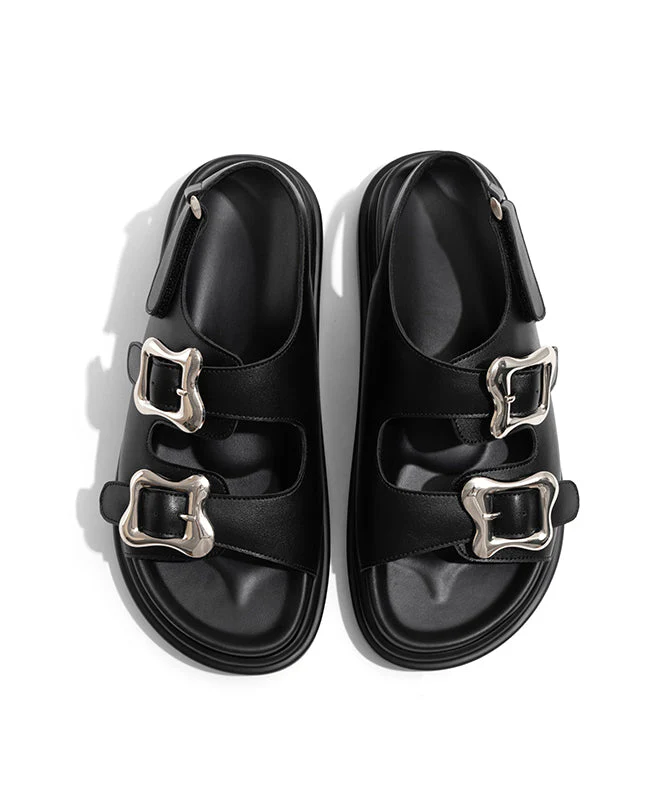 Black Slide Casual Platform Buckle Splicing Strap Sandals - Image 5