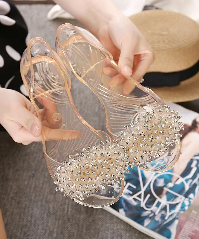Black Transparent Flat Bottomed Crystal Bead Fish Mouth Sandals - Image 4