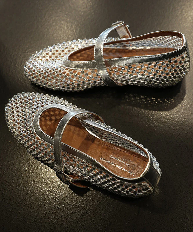 Black Walking Sandals Comfy Splicing Hollow Out Zircon Buckle Strap - Image 2