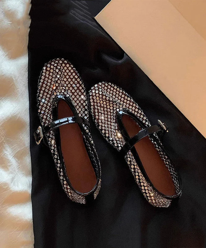 Black Walking Sandals Comfy Splicing Hollow Out Zircon Buckle Strap - Image 3