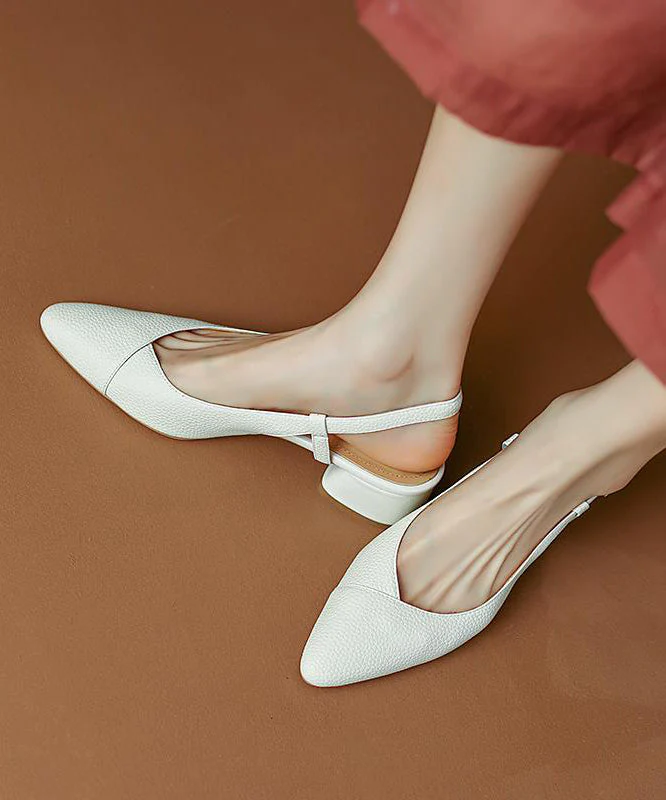 Blue Chunky Cowhide Leather Comfy Splicing Sandals Pointed Toe - Image 2