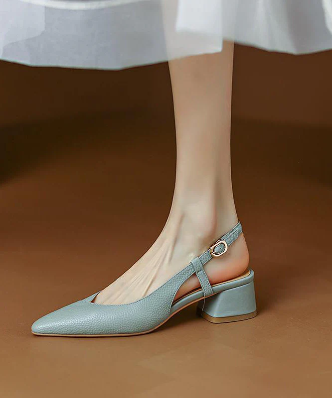 Blue Chunky Cowhide Leather Comfy Splicing Sandals Pointed Toe - Image 4